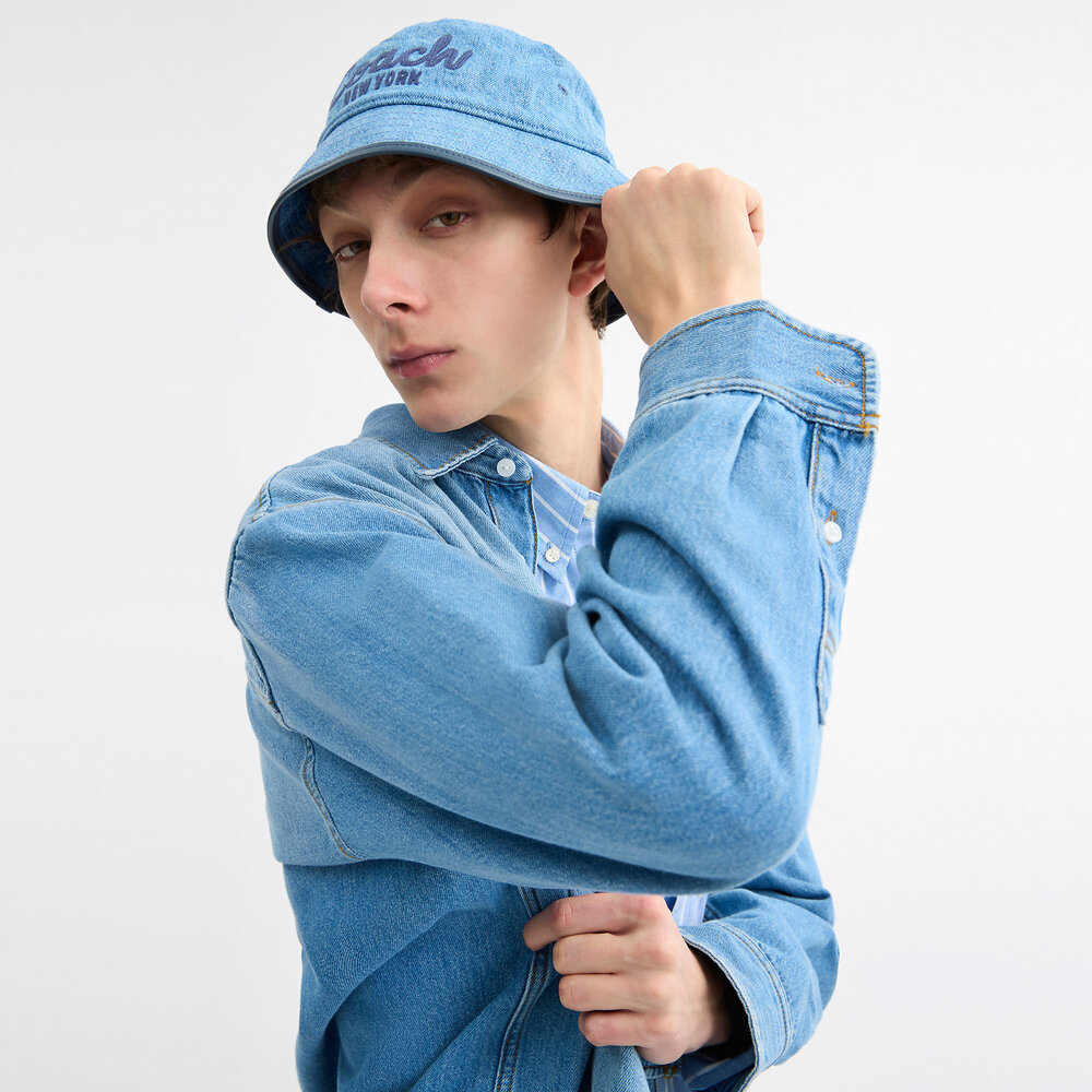 Coach Script Embroidered Denim Bucket Hat - Picture 4 of 7